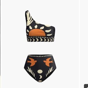 Asymmetrical neck  bird print bikini set